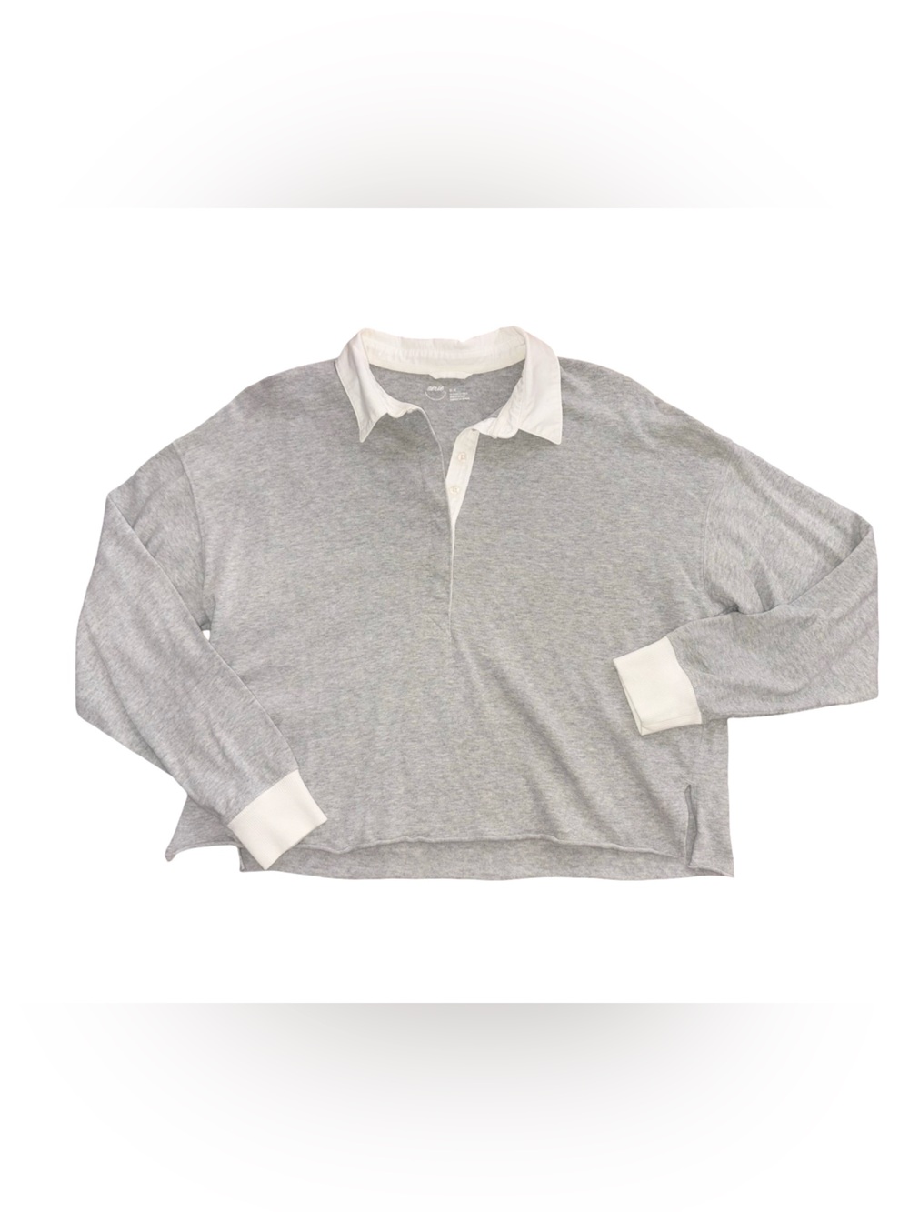 Aerie Gray Henley Knit Pullover Raw Hem Size M Boxy